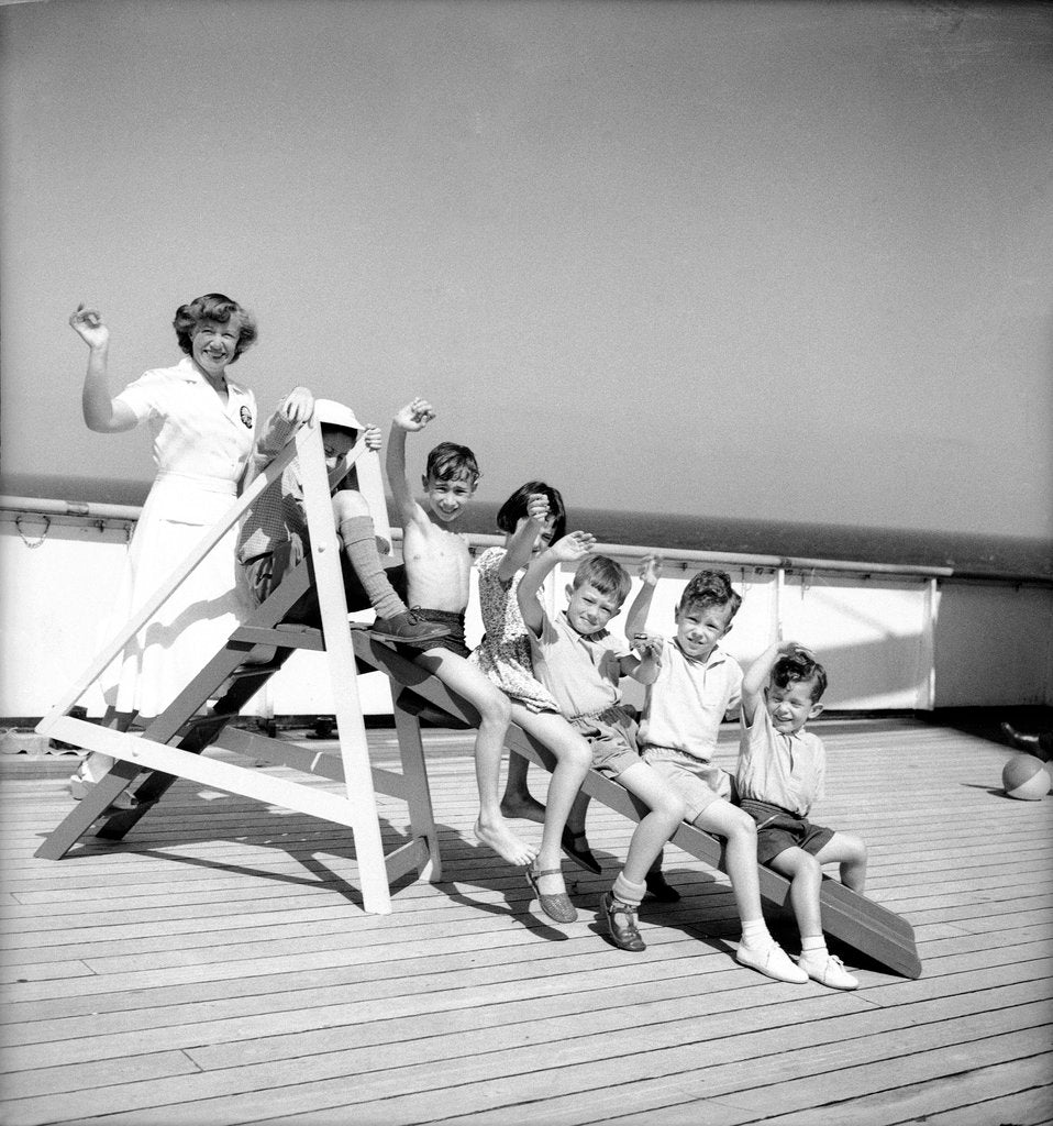 Detail of Children's hostess and junior passengers aboard 'Chusan' by Marine Photo Service