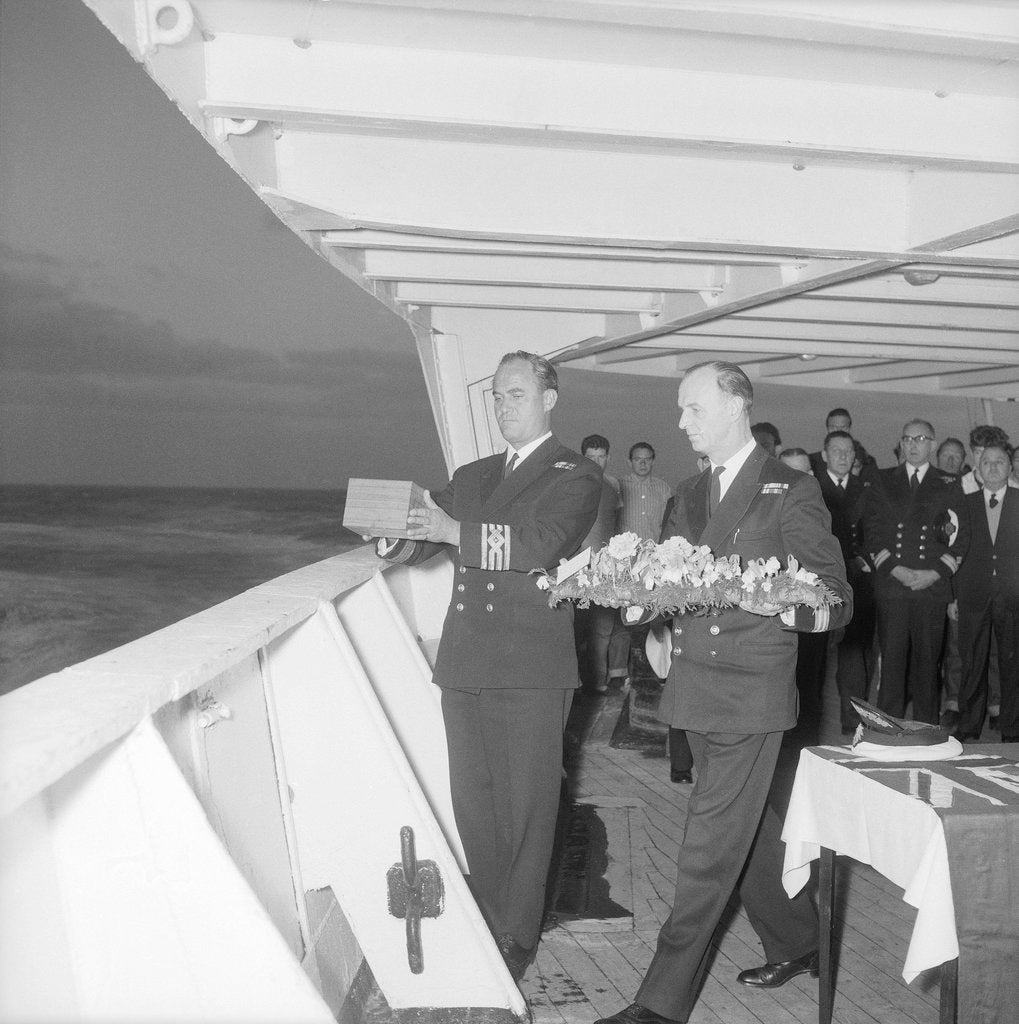 Detail of Committing ashes to the deep on the 'Empress of England' by Marine Photo Service