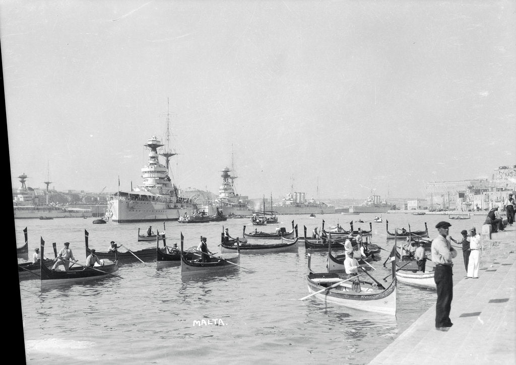 Detail of Dghajsas in Grand Harbour, Valletta, Malta, 1931 by Marine Photo Service