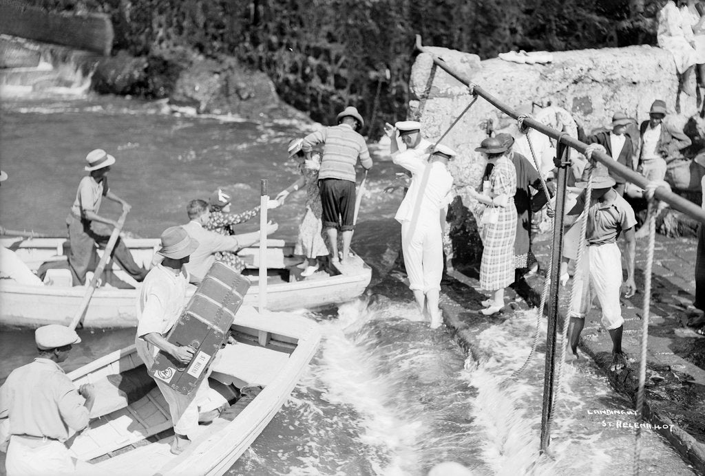 Detail of Passengers embarking into local boats from the landing stage, St Helena by Marine Photo Service