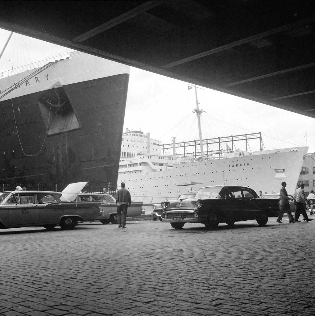 Detail of The 'Queen Mary' and 'Iberia' in New York by Marine Photo Service