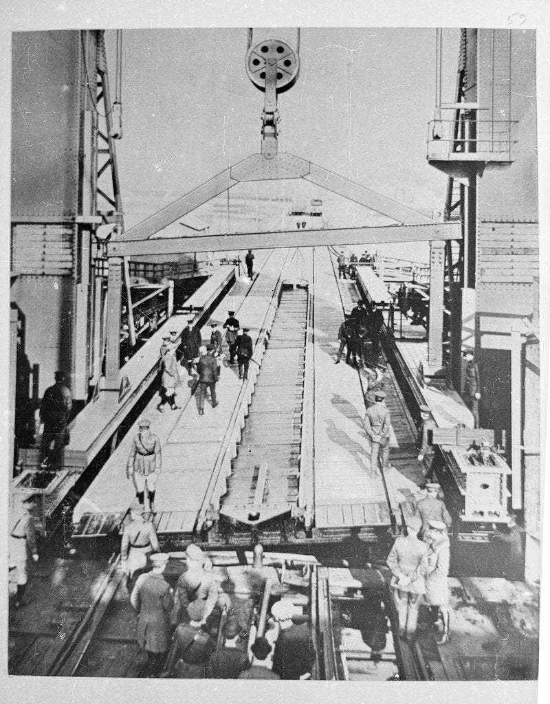 Detail of Train Ferry No. 1 (1917) Soldiers working on loading ramp by unknown