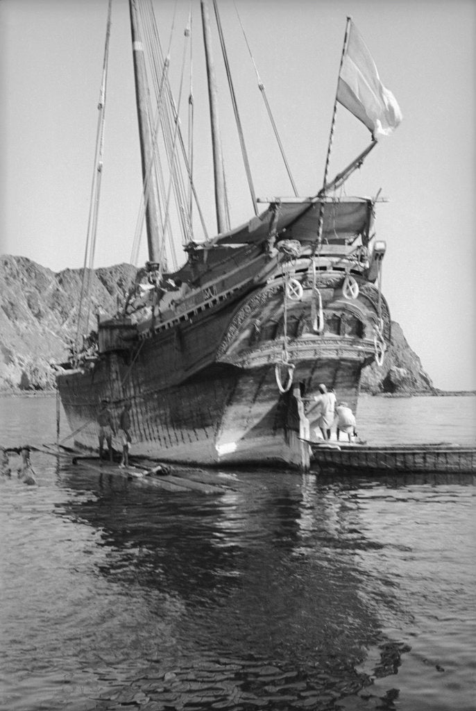 Detail of A Persian baggala at anchor off Muscat or Mutrah by Alan Villiers