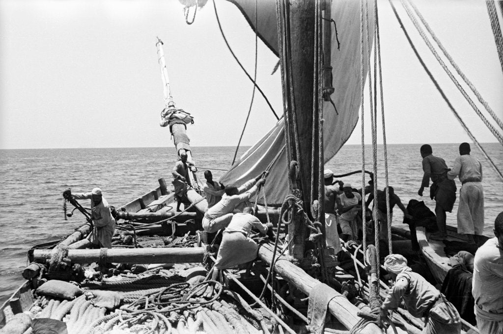 Detail of The 'Triumph of Righteousness' crew working the sails by Alan Villiers