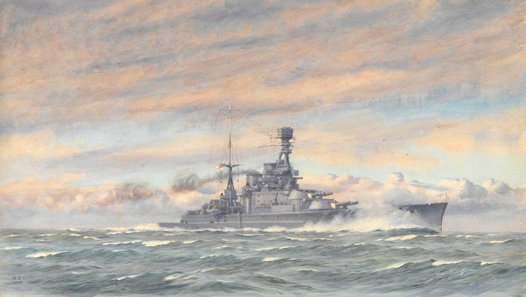 Detail of Unidentified battleship at sea by Alma Claude Burlton Cull