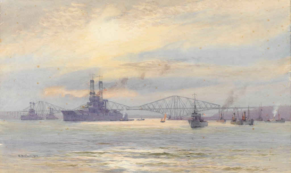 Detail of American battleship in the Firth of Forth by Alma Claude Burlton Cull