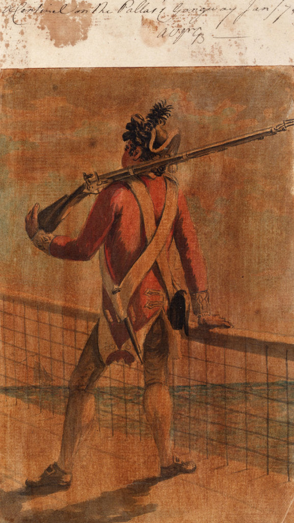 Detail of A sentinel on the 'Pallas's' gangway by Gabriel Bray