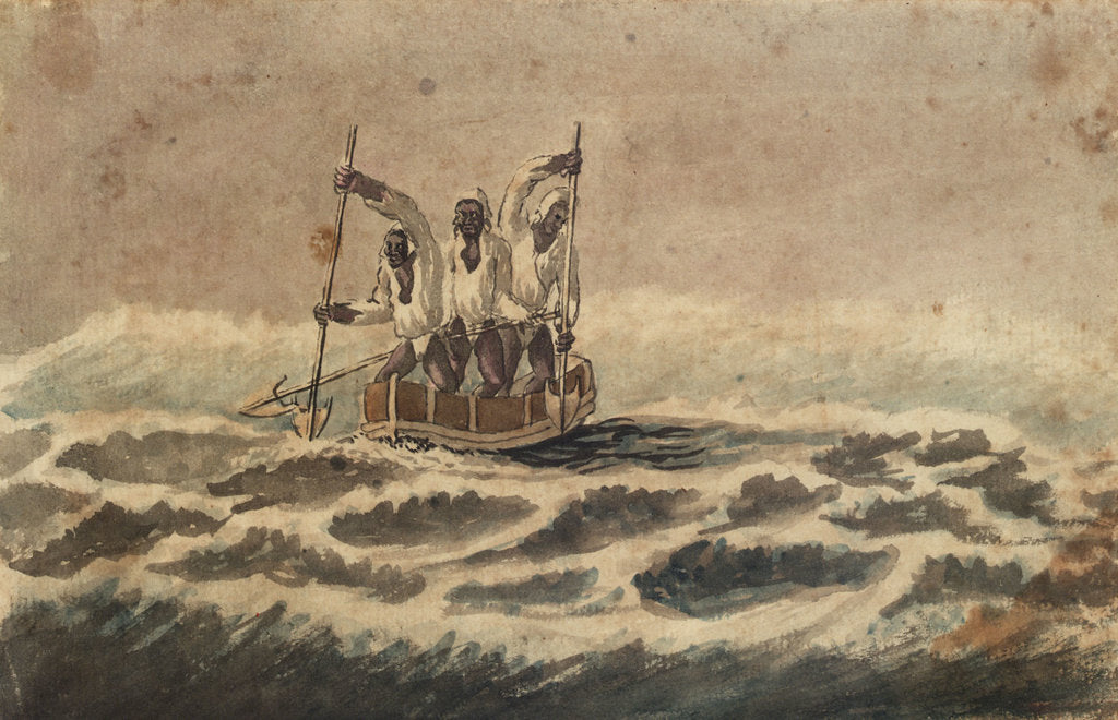 Detail of African canoe paddling through surf by Gabriel Bray