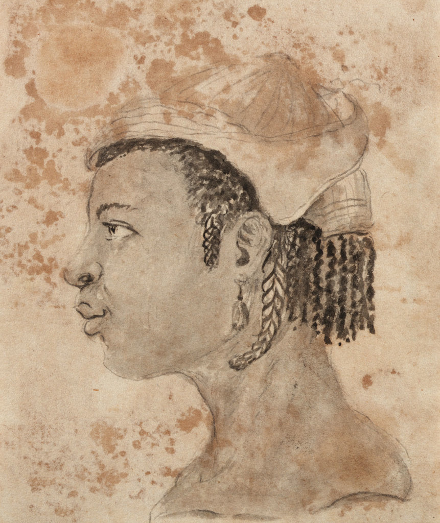 Detail of Head of a West African woman, wearing a hat, in left profile by Gabriel Bray