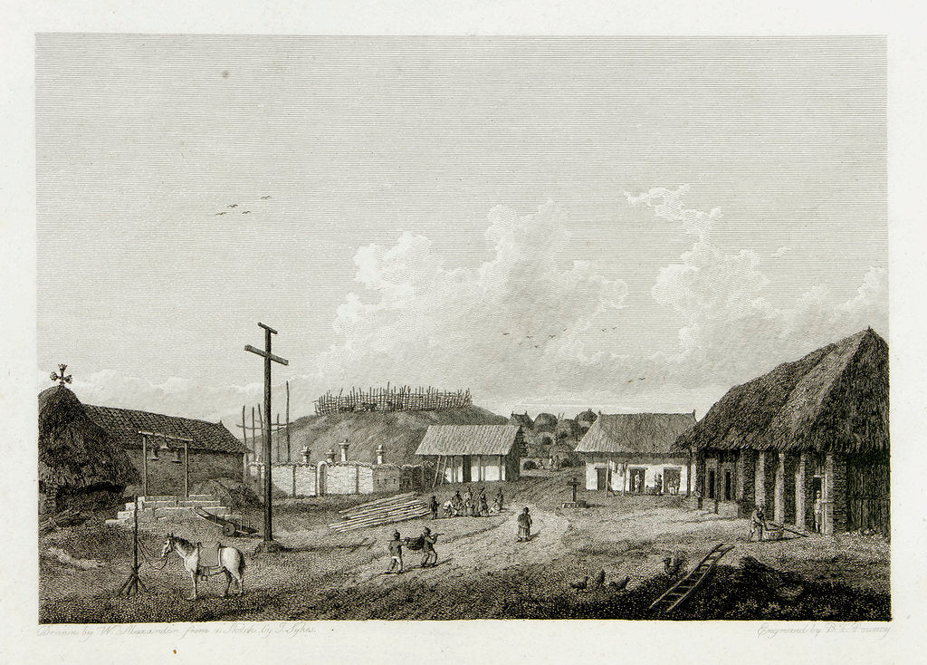 Detail of View of a town with cow being slaughtered in background by William Alexander