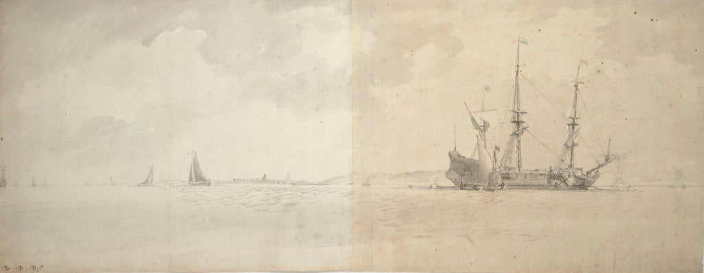 Detail of A Dutch man-of-war at anchor by Willem Van de Velde the Younger