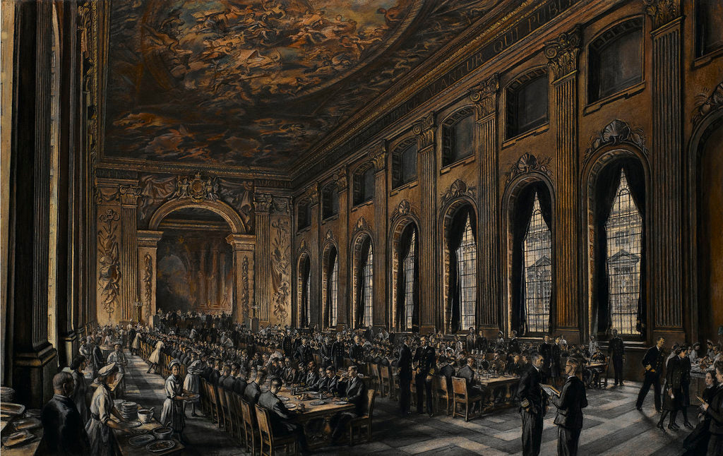 Detail of Officers dining in the Painted Hall during WWII by Muirhead Bone