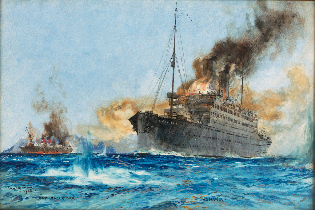 Detail of 'Carmania' sinking 'Cap Trafalgar' off Trinidad, 14 September 1914 by Charles Dixon