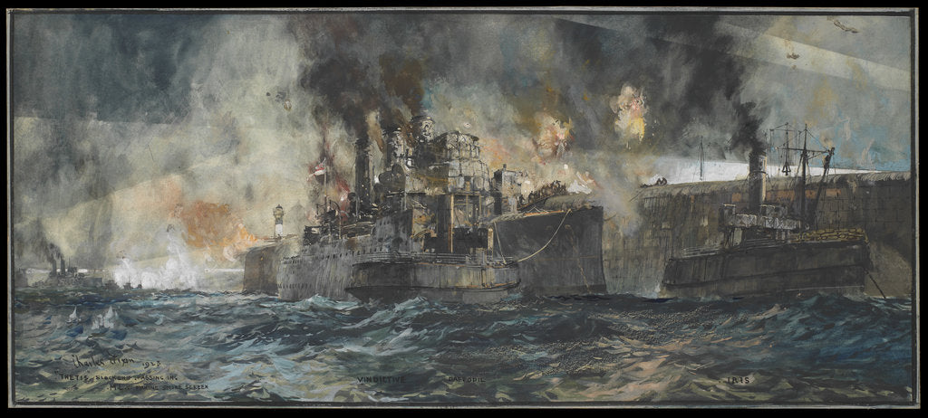 Detail of HMS 'Vindictive' alongside the Mole, Zeebrugge, April 23rd 1918 by Charles Dixon