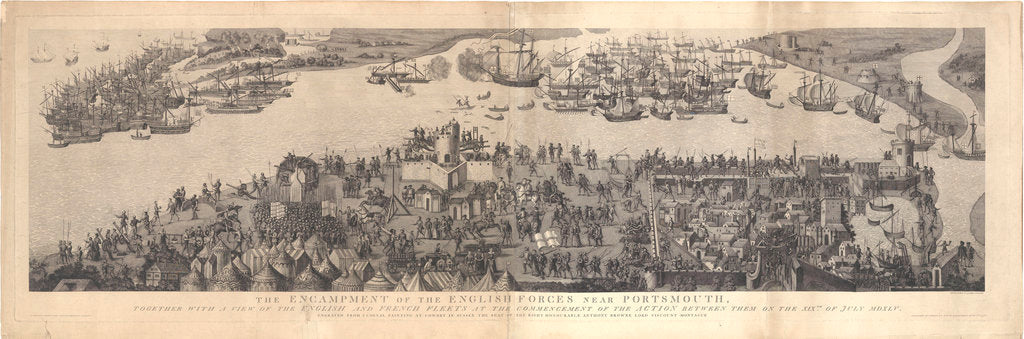 Detail of The Encampment of the English forces near Portsmouth, together with A view of the English and French fleets at the commencement of the Action between them on the XIX of July MDXLV by James Basire