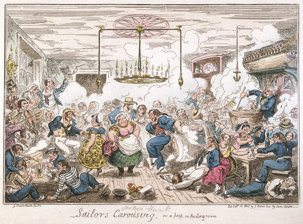 Detail of Sailors carousing, or a peep in the long room by George Cruikshank