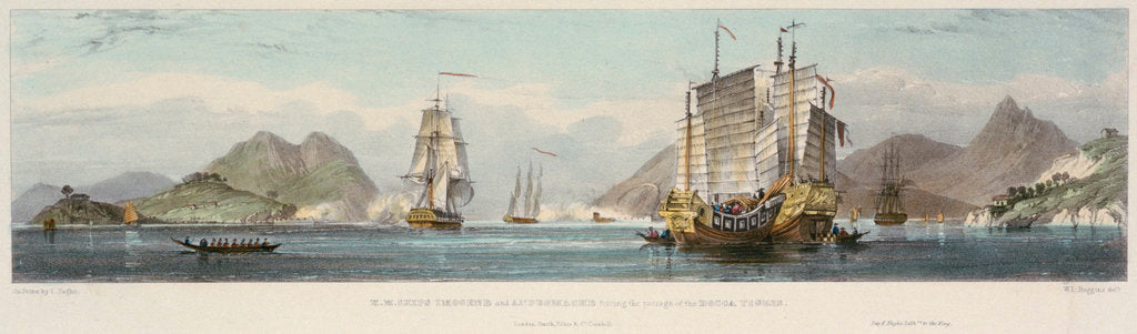 Detail of HMS 'Imogene' and 'Andromache' passing the batteries of the Bocca Tigris by Haghe