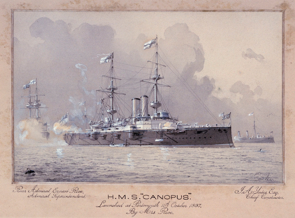 Detail of HMS 'Canopus' launched at Portsmouth 13 October 1897 by H. Coish