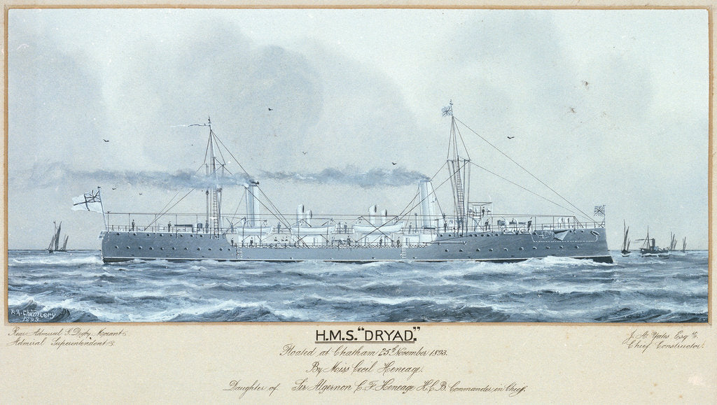 Detail of HMS 'Dryad' floated at Chatham 25 November 1893 by P.A. Chinnery