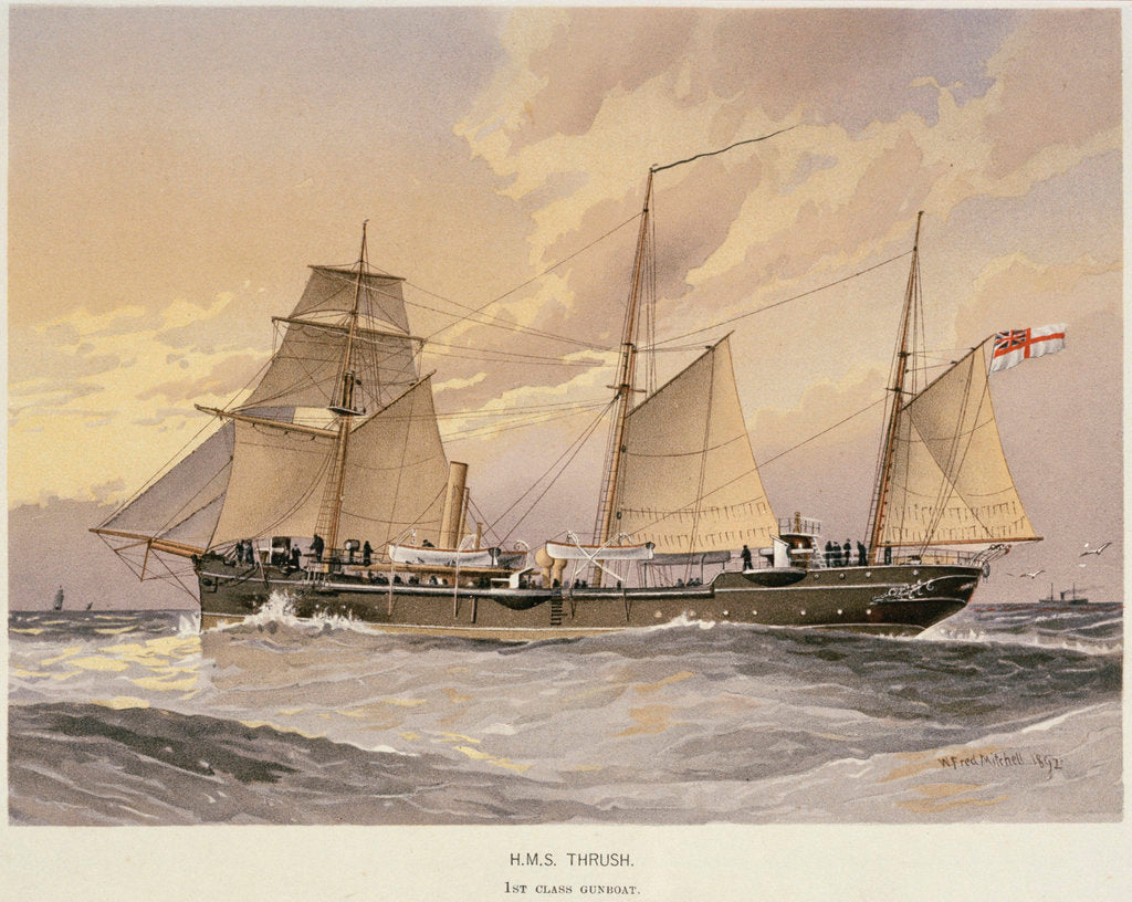 Detail of HMS 'Thrush', First class gunboat by W. Fred Mitchell