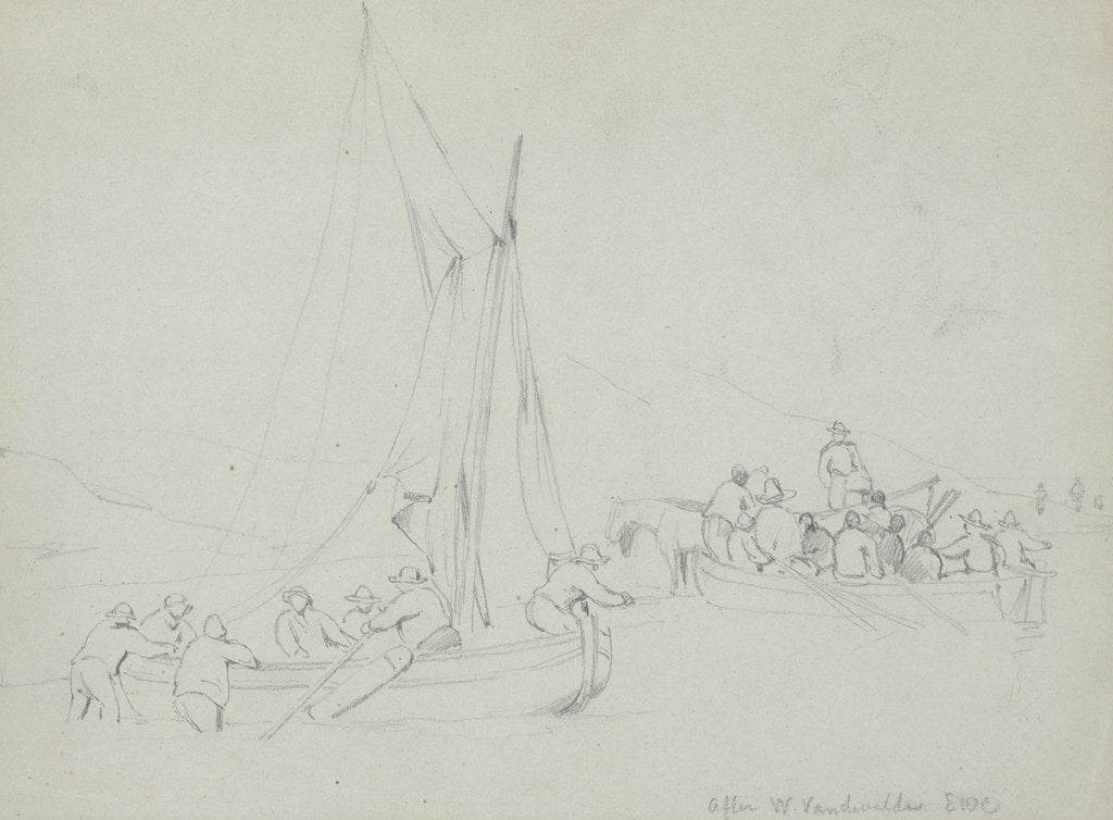 Detail of Men casting off in boats from the shore by Willem van de Velde the Elder