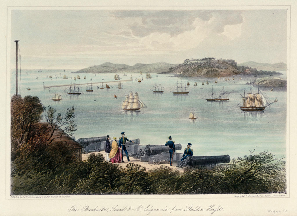 Detail of The Breakwater, Sound & Mt Edgecumbe from Staddon Heights (Plymouth). Six Views of the Picturesque Scenery of Plymouth' by Newman & Co