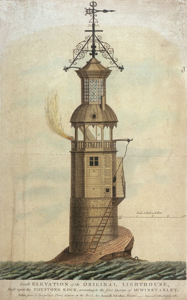 Detail of South Elevation of the Original Lighthouse, Built upon the Edystone Rock, according to the first Design of Mr Winstanley' by Jaaziell Johnston