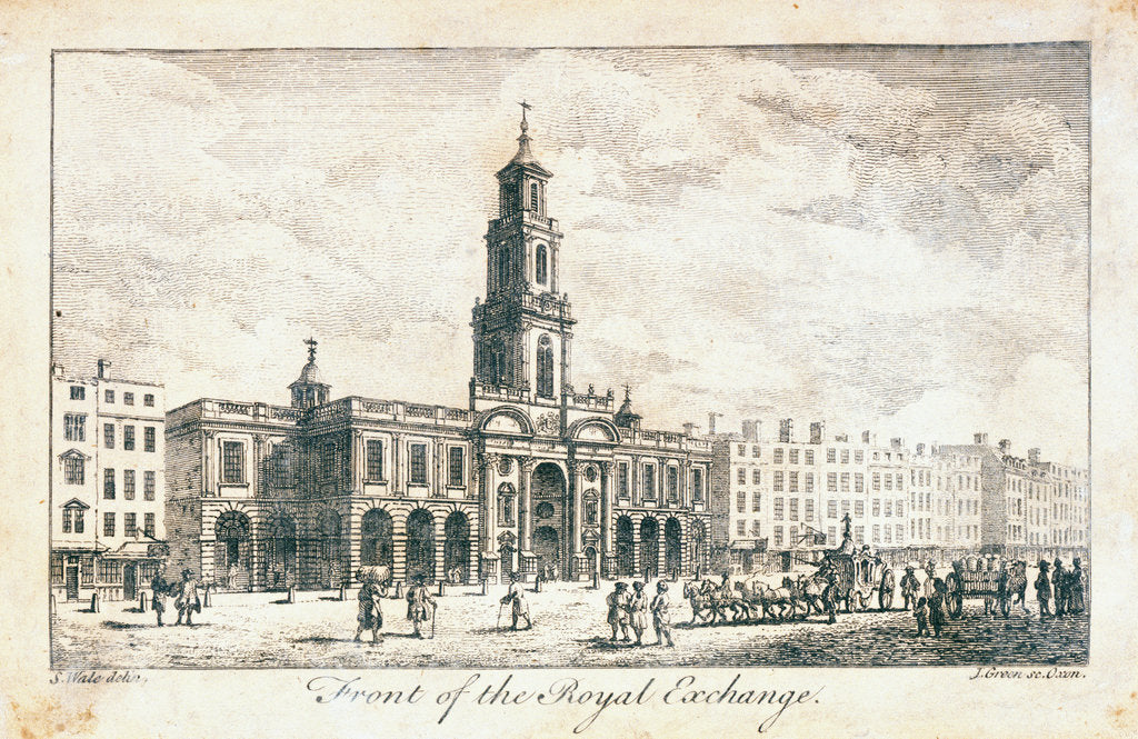 Detail of Frontal view of The Royal Exchange by Samuel Wale