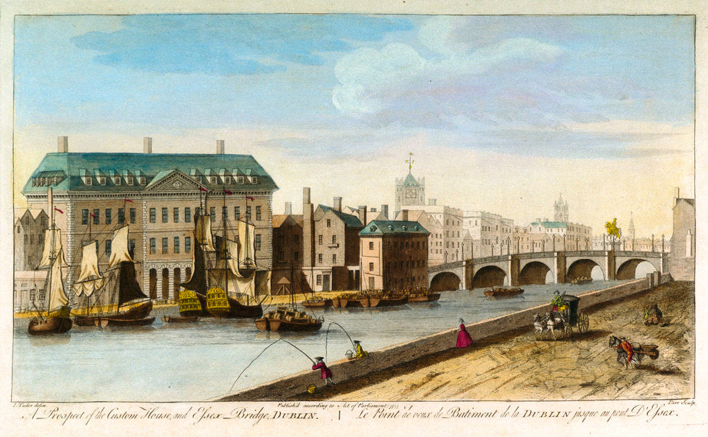 Detail of A prospect of the Custom House, and Essex Bridge, Dublin by Joseph Tudor