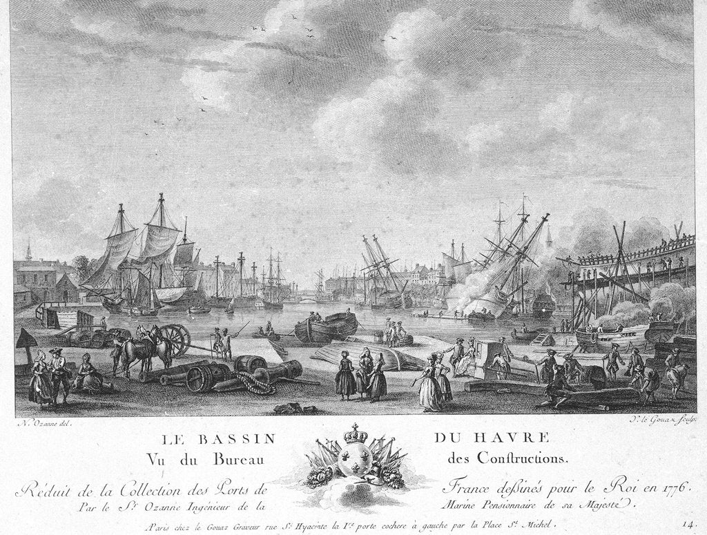 Detail of The port basin of Le Havre by Nicolas Marie Ozanne