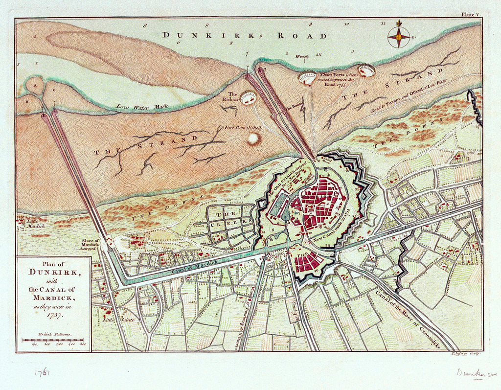 Detail of Plan of Dunkirk with the canal of Mardick, as they were in 1757 by T. Jefferys