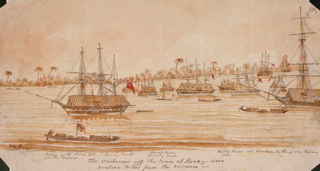 Detail of The Anchorage off the Town of Bonny river sixteen miles from the Entrance by P.M. G.