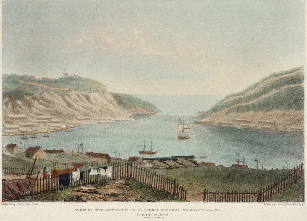 Detail of View of the Entrance of St John's Harbour, Newfoundland, from Fort Townshend, 1823 by P.C. Le Geyt