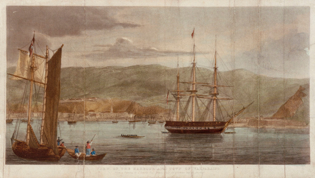 Detail of View of the harbour and town of Valparaiso by J. Searle