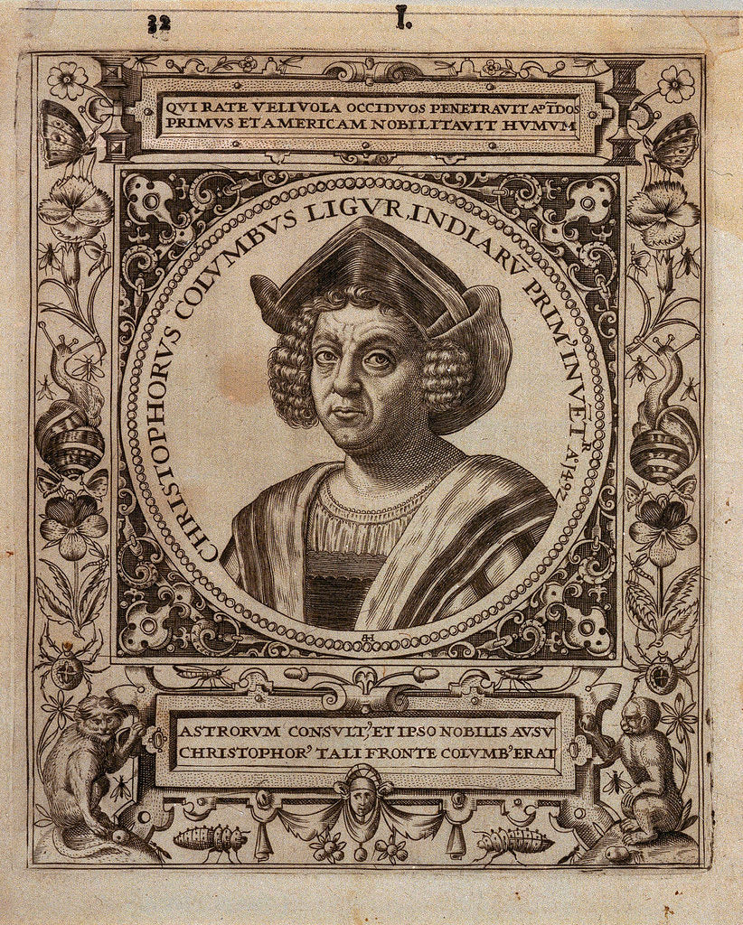 Detail of Christopher Columbus (1451-1506) by Johannus Theodorus de Bry