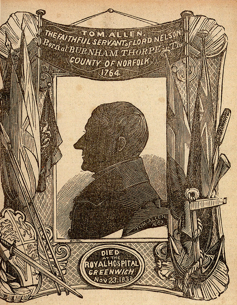 Detail of Tom Allen, The Faithful Servant of Lord Nelson. Born at Burnham Thorpe in The County of Norfolk. 1764. Died at the Royal Hospital Greenwich Nov 23. 1838. Tom Allen, AE 67 by Earl