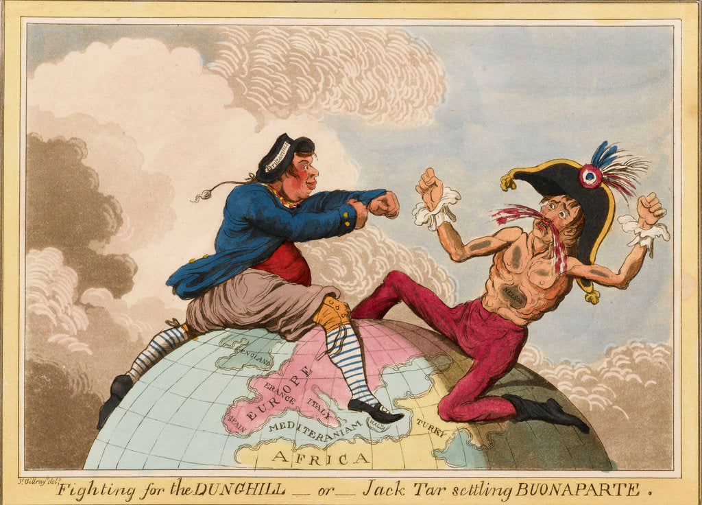 Detail of Fighting for the Dunghill, or, Jack Tar Setting Buonaparte by James Gillray