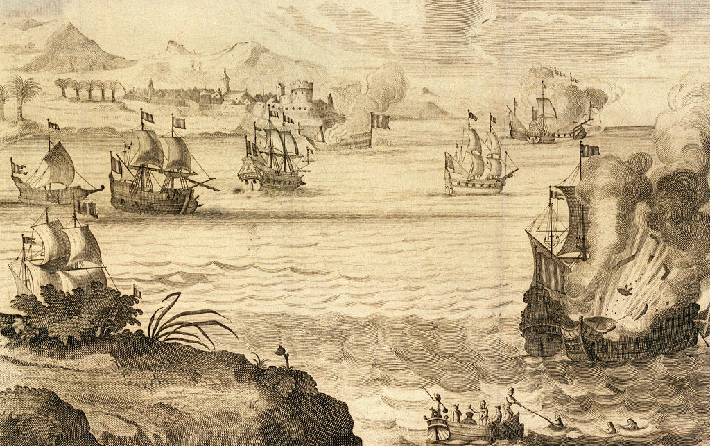 Detail of The attack on Spanish-held Cartagena in March 1669 by pirate captain Henry Morgan by unknown
