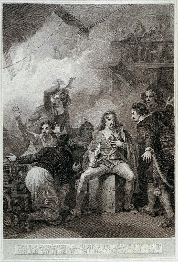 Detail of Earl of Sandwich refusing to leave his ship while on fire in the Battle of Solebay, 28 May 1672 by Robert Smirke