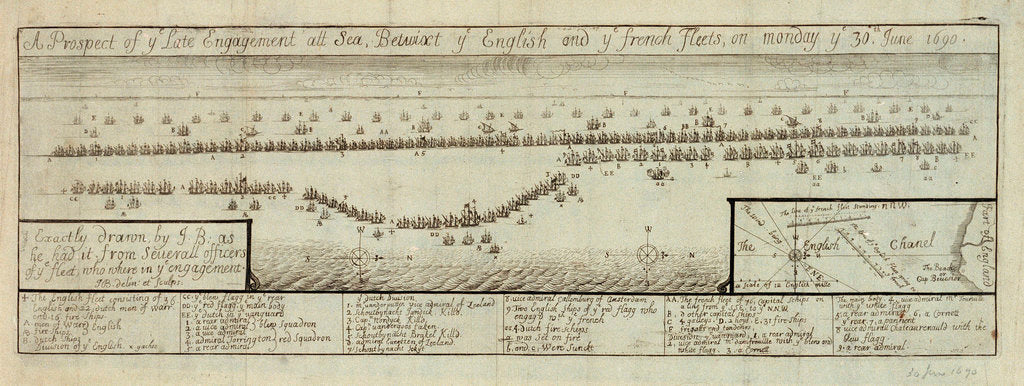 Detail of The English and Dutch fleet under Torrington & Evartsen defeated By the French under de Tourville at Beachy Head, 30 June 1690 by James Basire