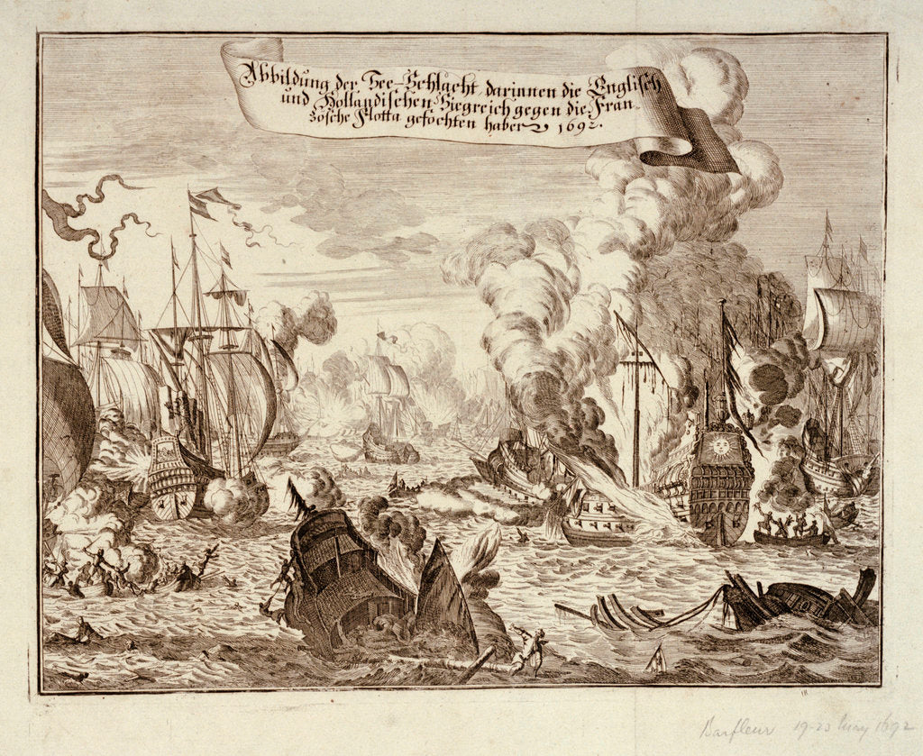 Detail of Battle of the English and Dutch fleet against the French fleet, 1692 by unknown