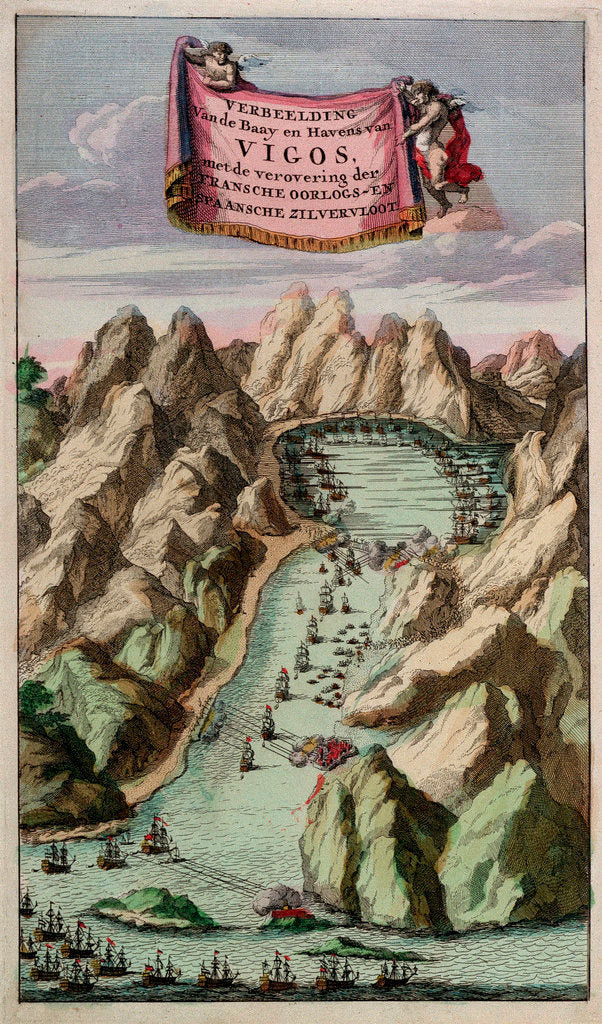 Detail of Verbeelding van de Baayen Havens van Vigos, met de verovering der Fransche oorlogs-en Spaansche zilvervloot by unknown