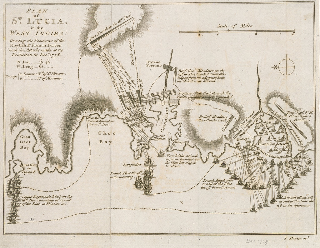 Detail of Plan of St Lucia in the West Indies, December 1778 by T. Bowen