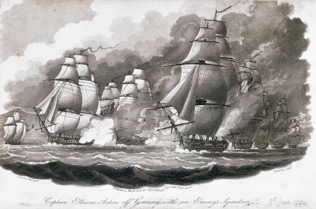 Detail of Captain Ellisons action off Guernsey with an enemy's squadron by John Theophilus Lee
