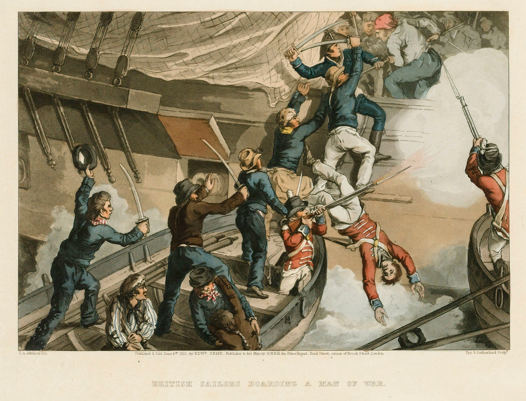 Detail of British sailors boarding a man-of-war by John Augustus Atkinson