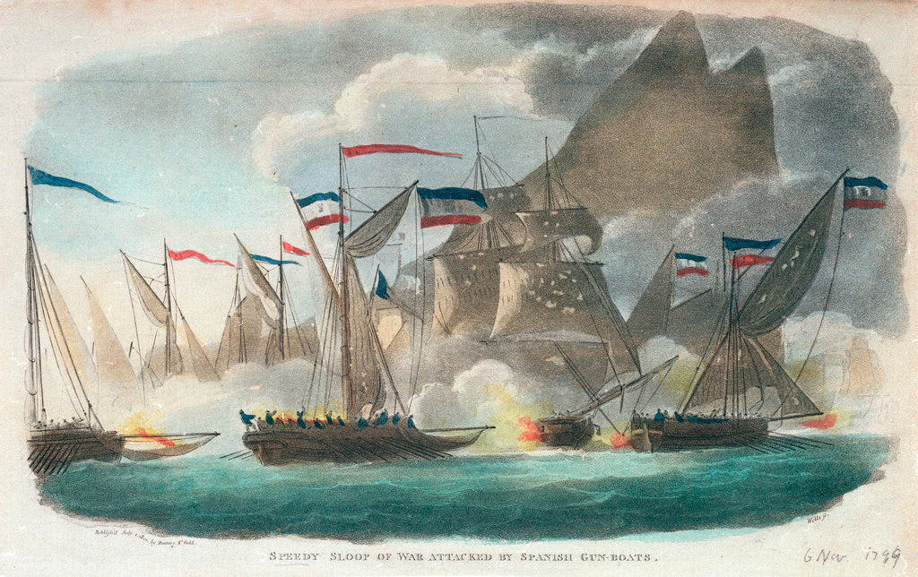 Detail of 'Speedy' sloop of war attacked by Spanish gun-boats by Wells