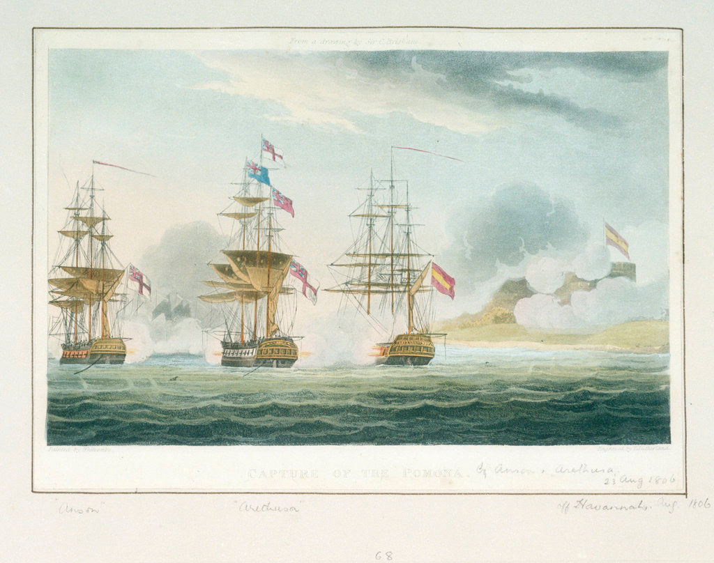 Detail of Capture of the 'Pomona' by Anson & Arethusa off Havannah, 23 August 1806 by Thomas Whitcombe