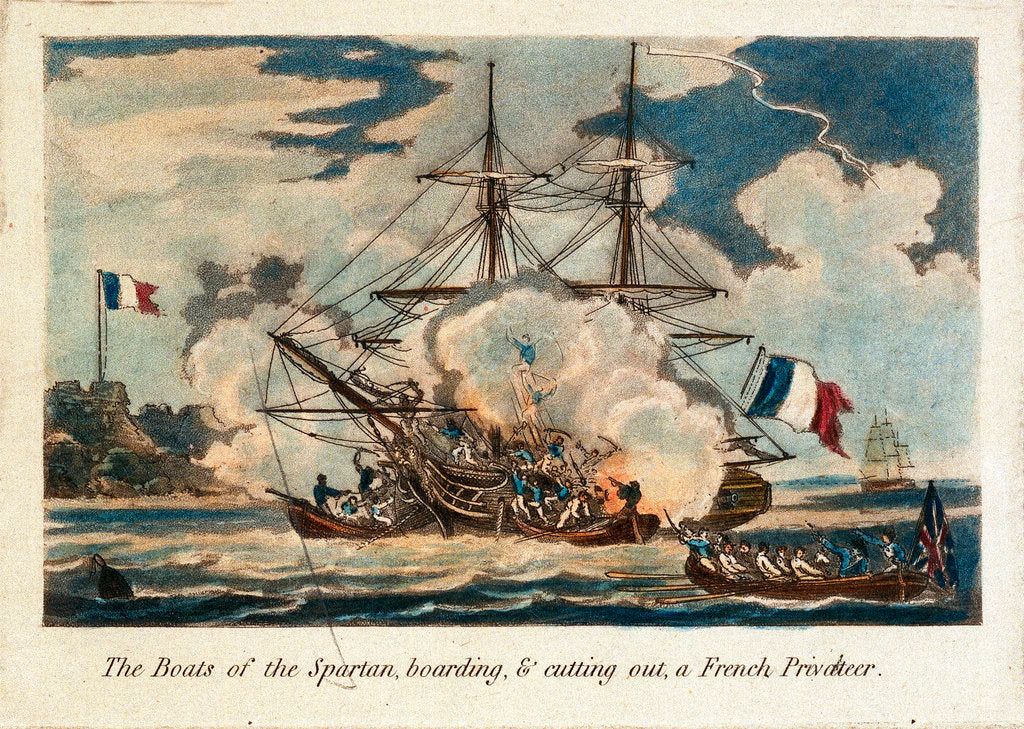 Detail of The boats of the 'Spartan' boarding & cutting out a French privateer by unknown