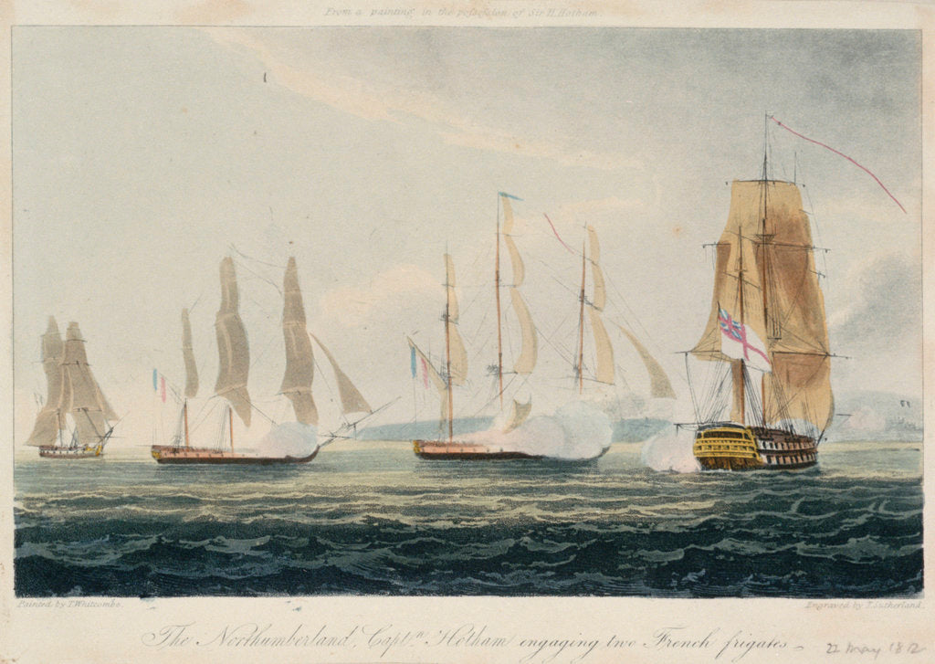 Detail of The 'Northumberland' engaging two French frigates, 22 May 1812 by Thomas Whitcombe