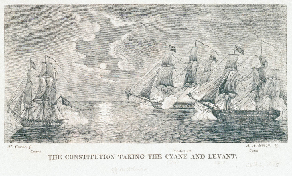 Detail of The 'Constitution' taking the 'Cyane' and 'Levant' by Michaele Felice Corne